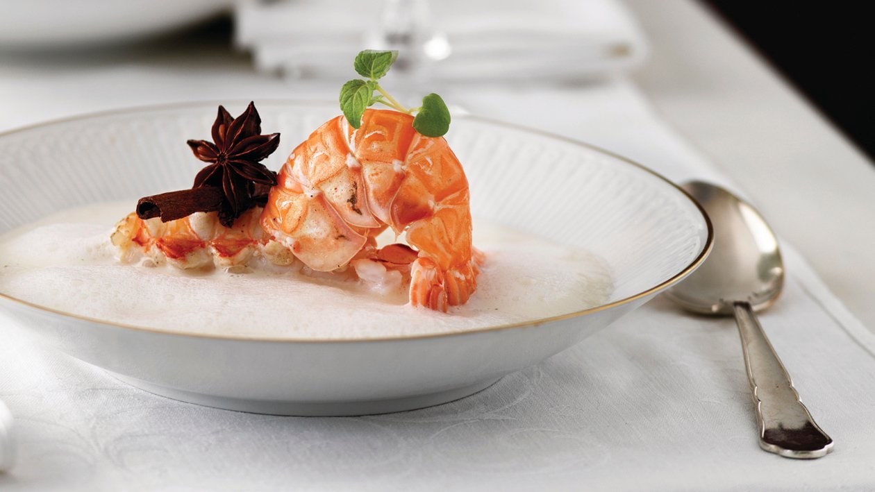 Champagner-Zimt-Suppe mit Scampi