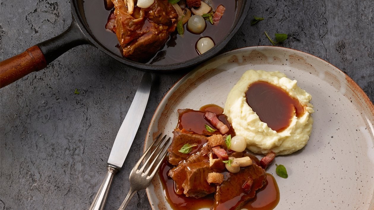 Joues de veau braisées au Pinot noir et pomme purée