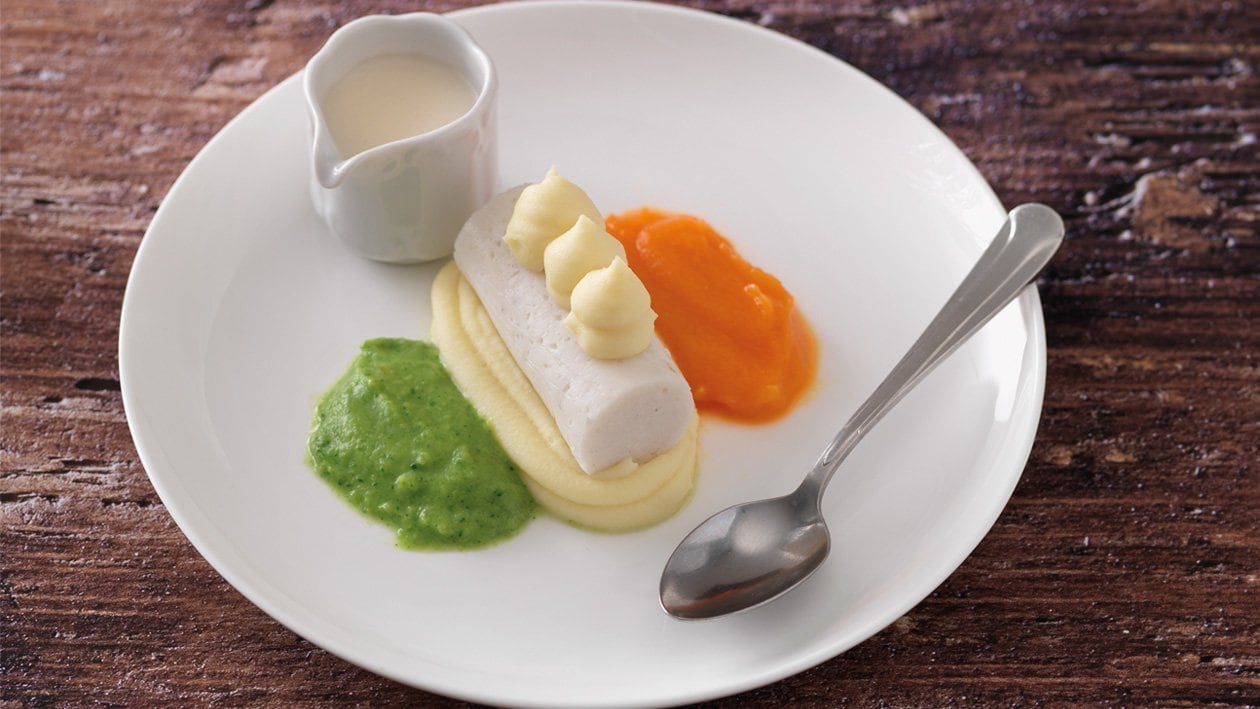 Sandre avec pomme purée et légumes  (Mets en purée)