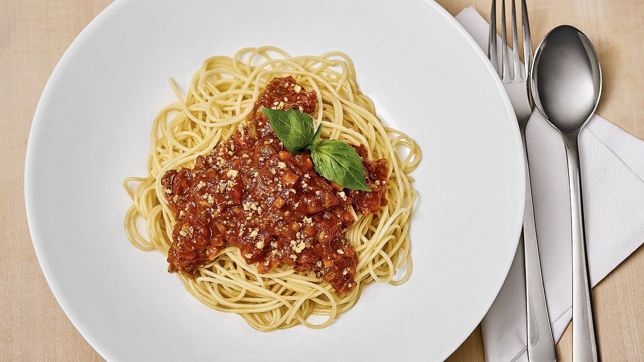 Spaghetti à la bolognaise végétalienne, sans allergènes