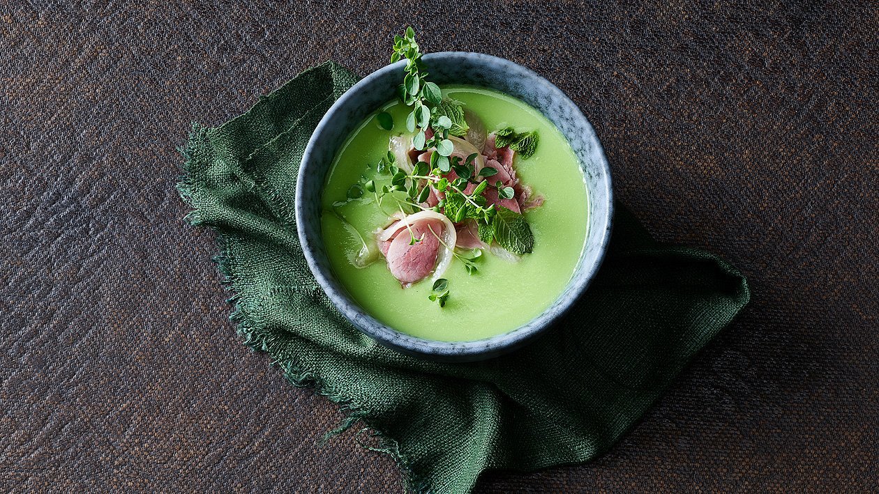 Crème aux pois verts et jarret de porc Crème aux pois verts et jarret de porc
