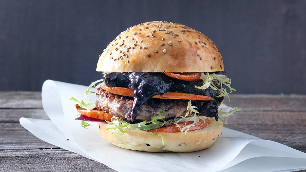 Burger de gibier, champignons et amandes