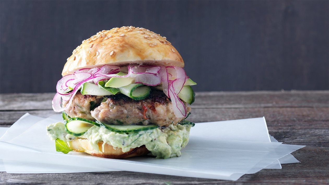Hamburger mit Kalbsfleisch, Crevetten und Zitronengras Hamburger mit Kalbsfleisch, Crevetten und Zitronengras