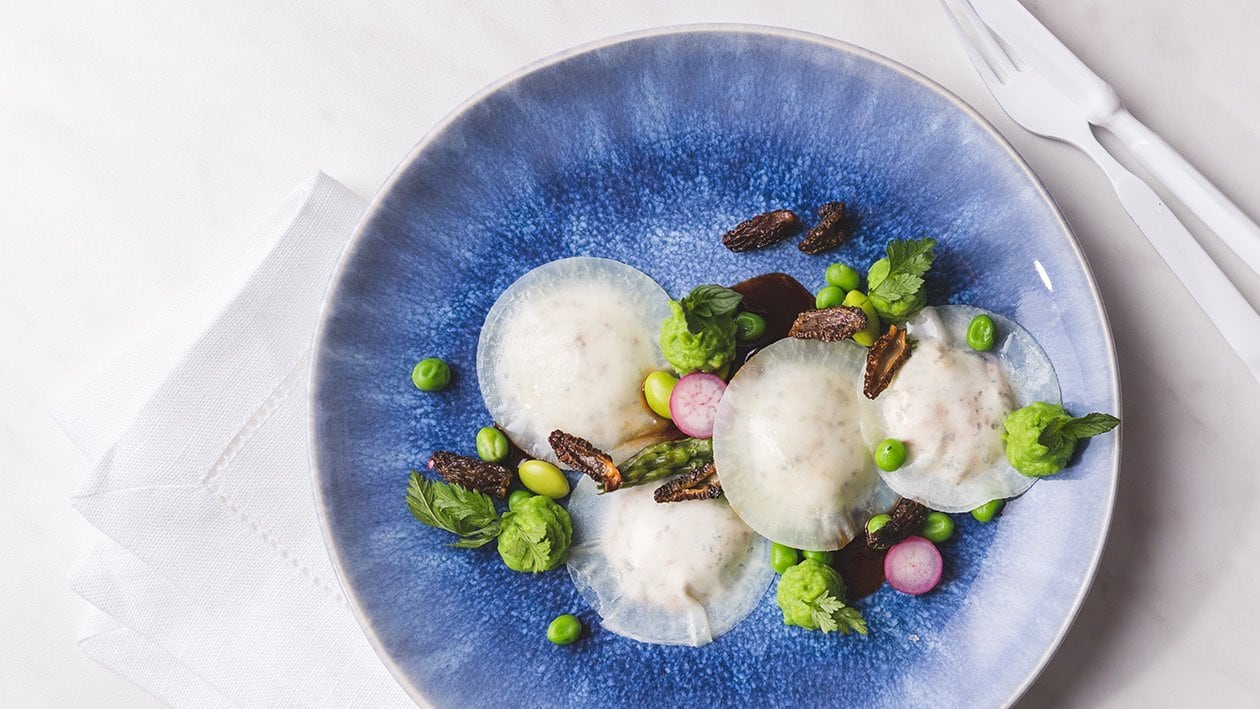 Ravioli de colraves et morilles aux petits pois Ravioli de colraves et morilles aux petits pois