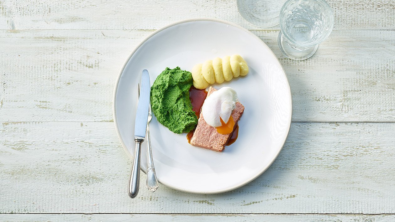 Fromage d'Italie et oeuf poché, en purée Fromage d'Italie et oeuf poché, en purée