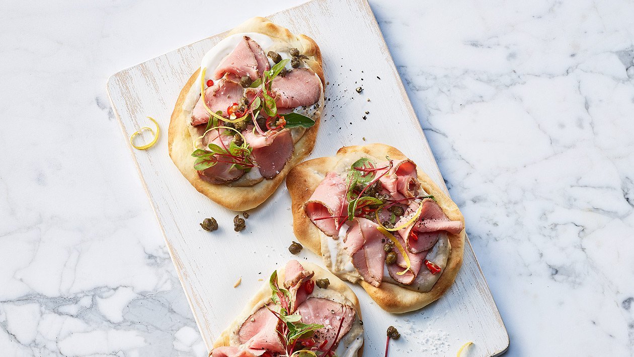 Pain pizza grillé "Vitello tonnato" Pain pizza grillé "Vitello tonnato"