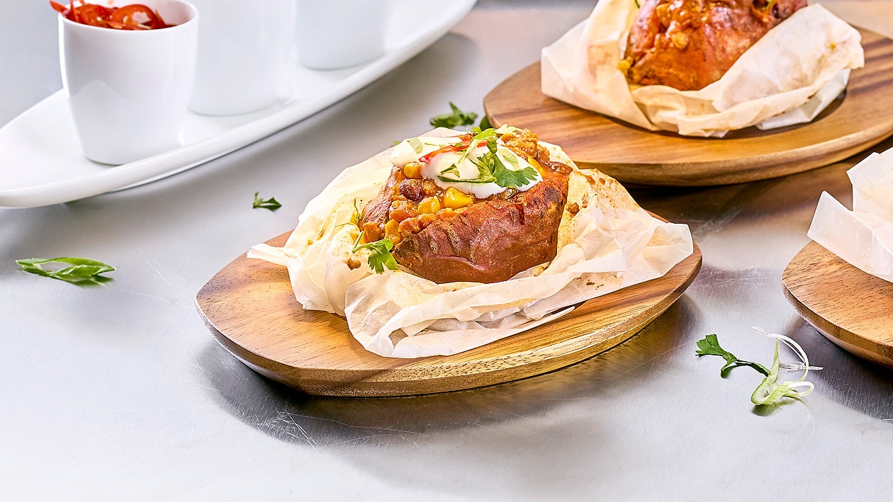 Baked Sweetpotato mit Chilli sin Carne Baked Sweetpotato mit Chilli sin Carne
