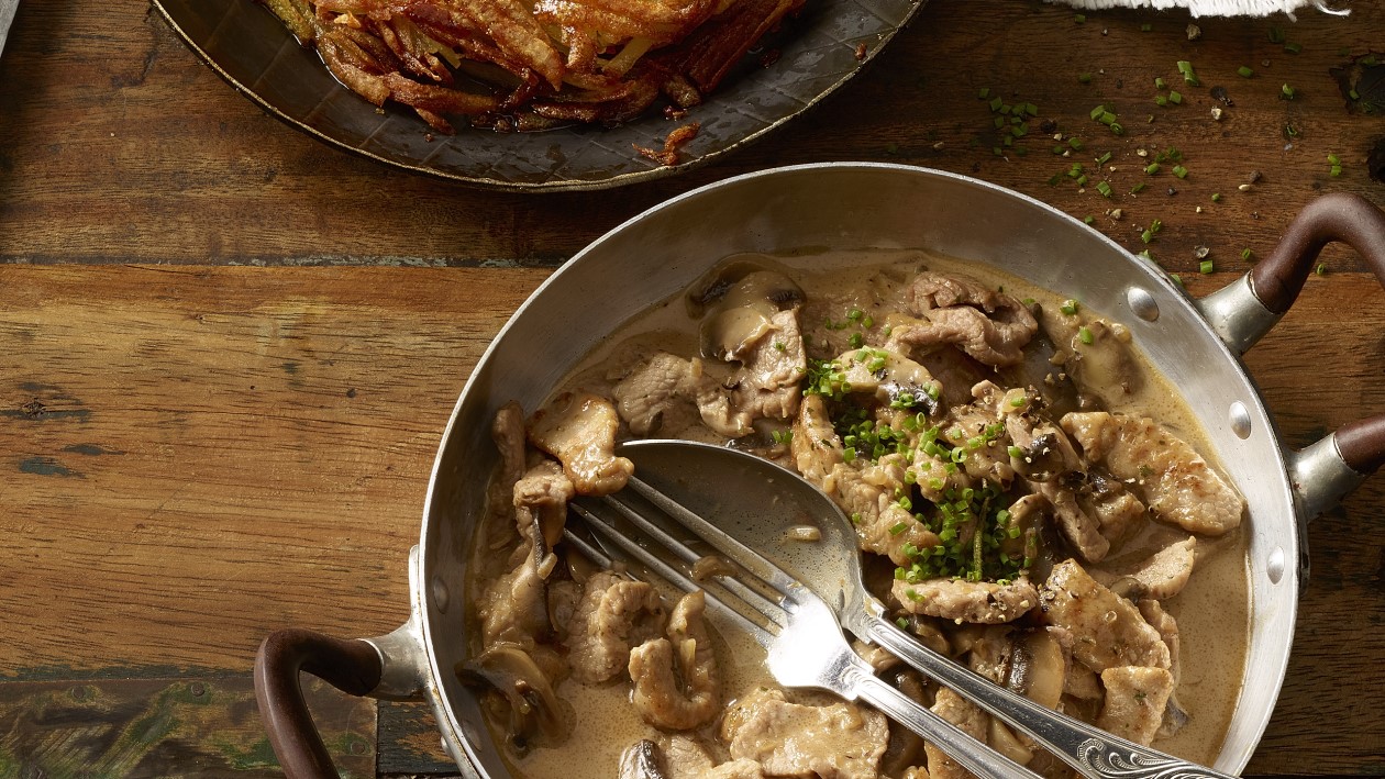 Emincé de veau zurichoise et rösti SANS LACTOSE