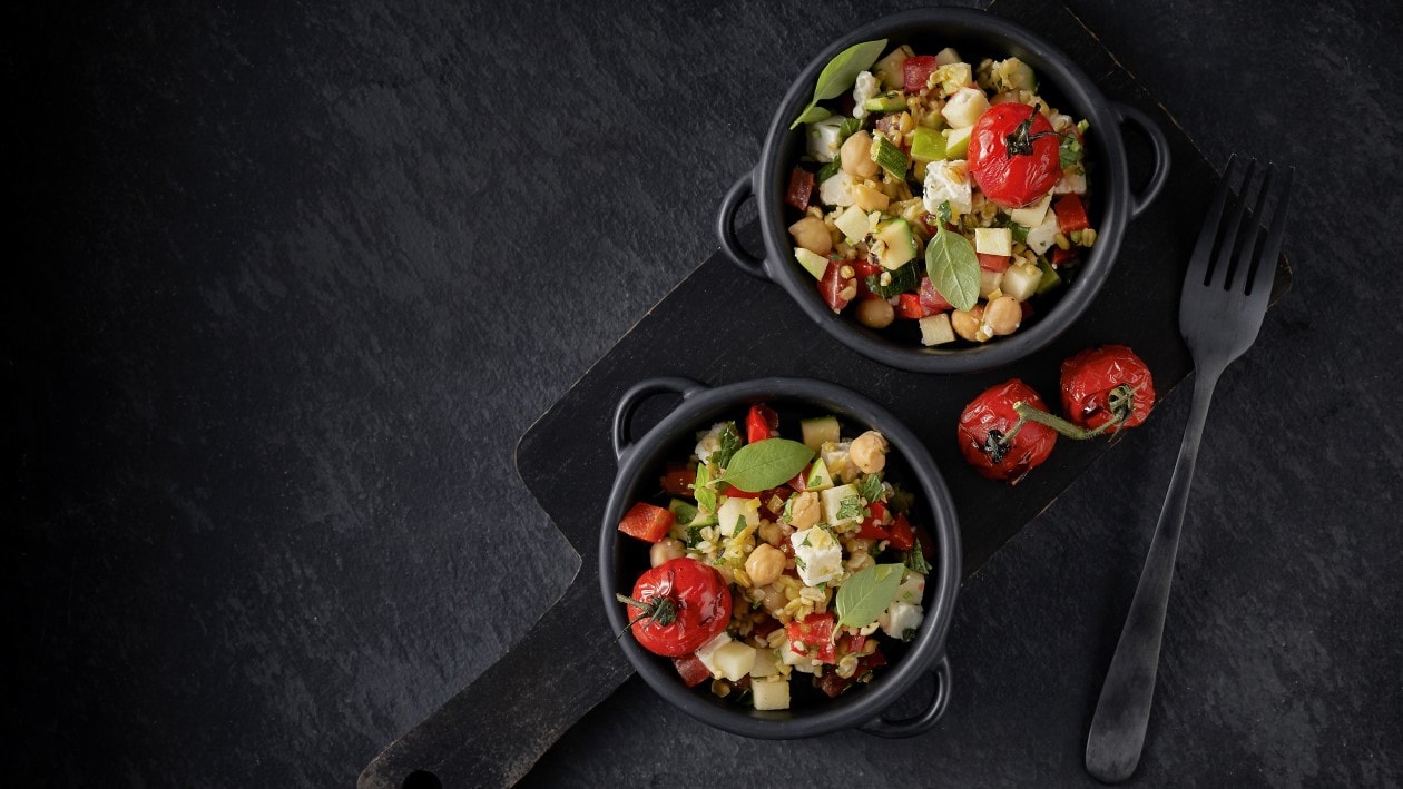 Salade de blé vert aux poix chiches et féta