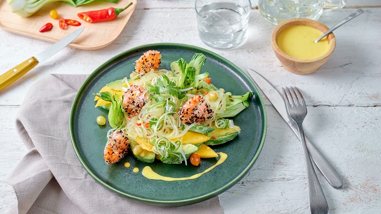 Salade de mangues et crevettes géantes