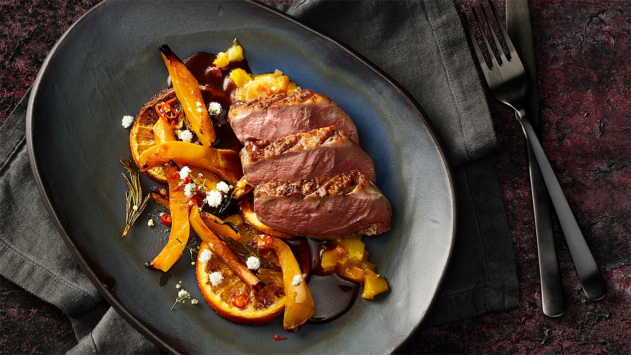 Magret de canard à l'orange et potiron au four Magret de canard à l'orange et potiron au four