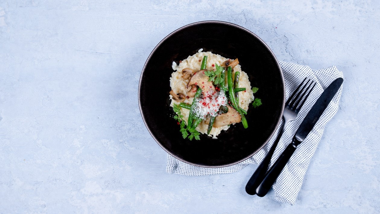 Risotto mit sautierten Pilzen und Bohnen Risotto mit sautierten Pilzen und Bohnen
