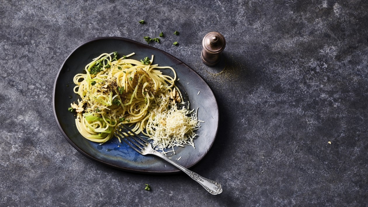 Spaghetti mit Lauch und Pecorino Spaghetti mit Lauch und Pecorino