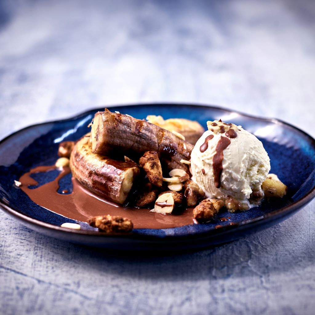 gegrillter Banana Split Carte DOR Schoko 