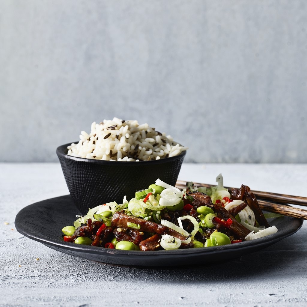 Emincé végétalien  Asia-style et riz sauvage