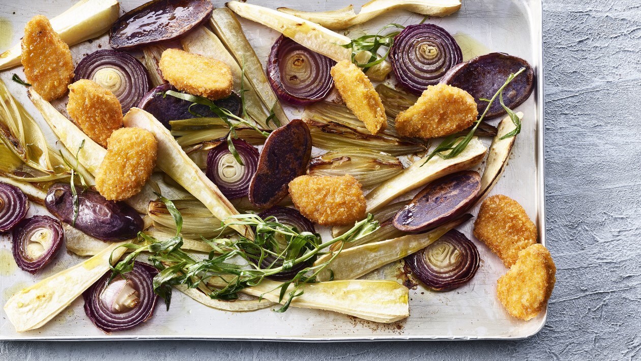 Nuggets véganes au panais et pommes de terre bleues