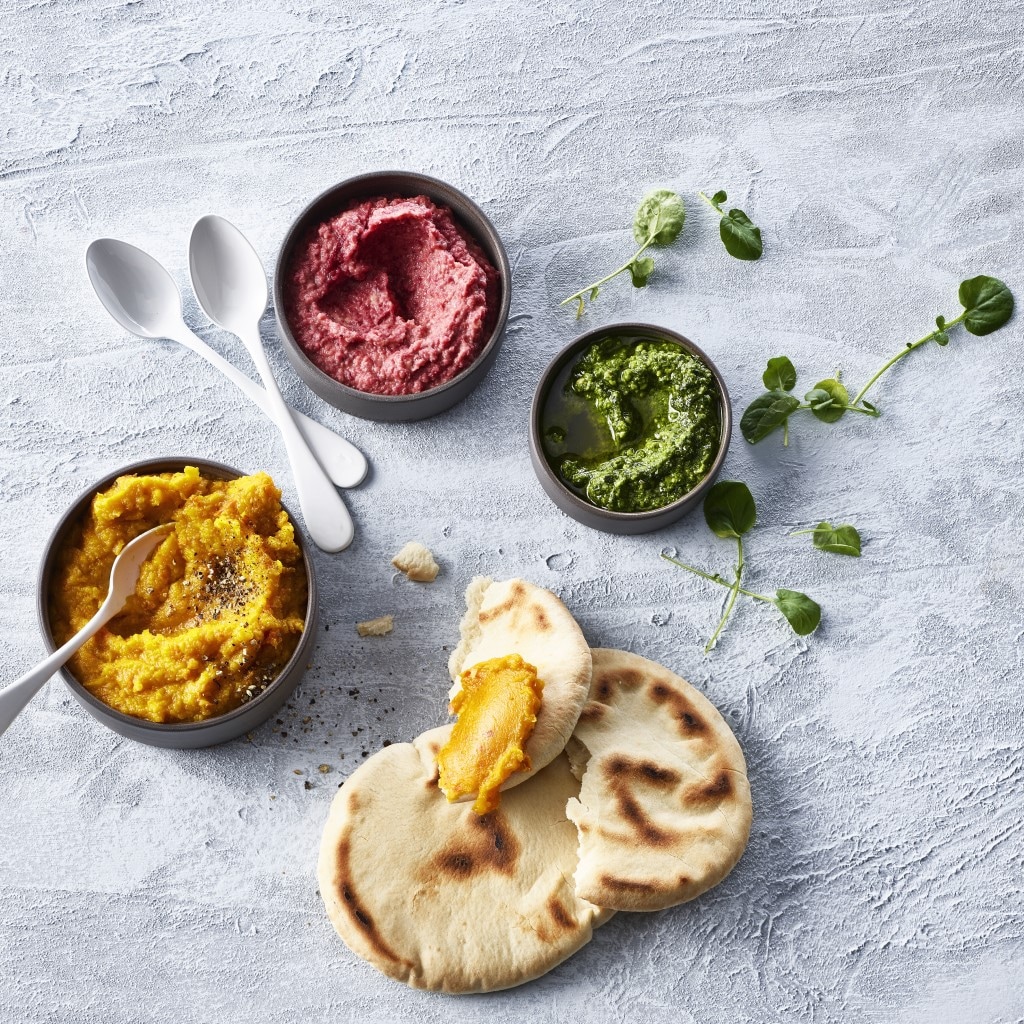 Pita mit 3 vegetarischen Dips