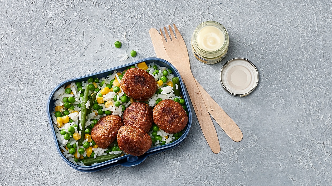 Risi Bisi mit vegetarischen Minced Balls Risi Bisi mit vegetarischen Minced Balls