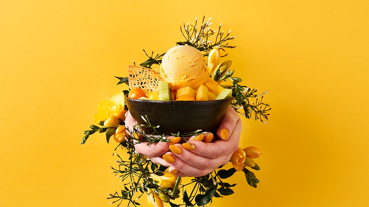 Mango Sorbet mit exotischem Fruchtsalat –  