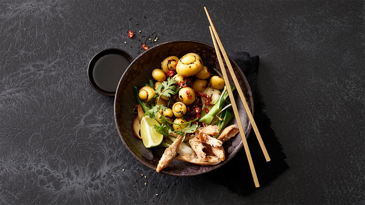 Winterliche Kartoffeldumplings mit marinierten Chunks Winterliche Kartoffeldumplings mit marinierten Chunks