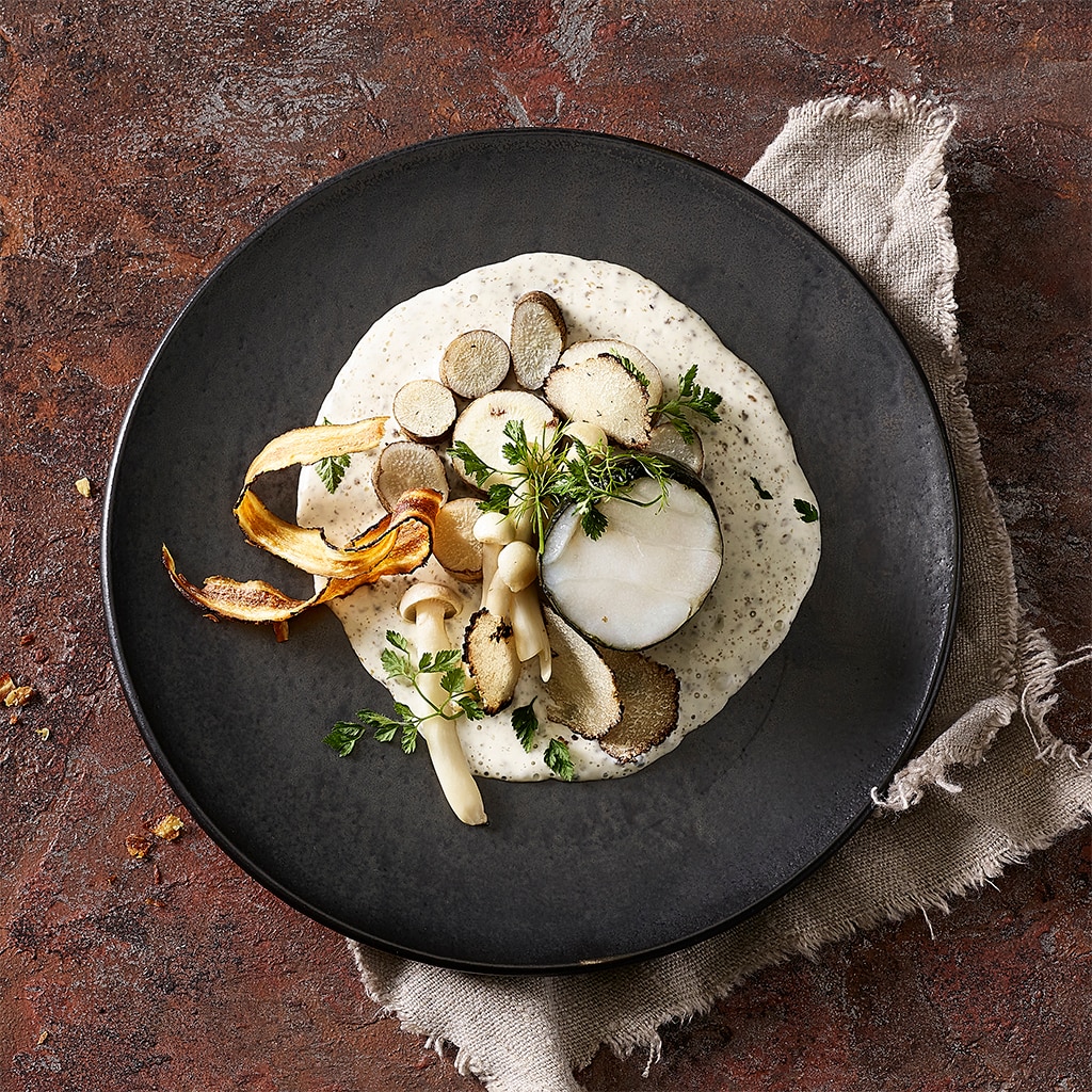 Salsifis aux truffes et cabillaud