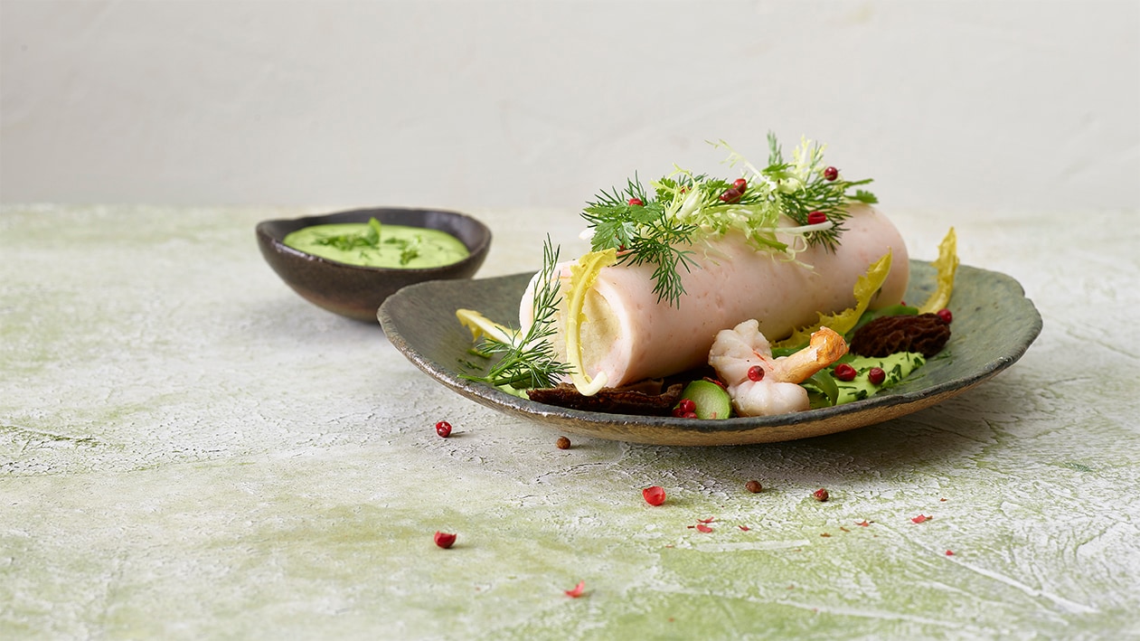 Crevetten-Cannelloni mit Spargel und Morchel Crevetten-Cannelloni mit Spargel und Morchel