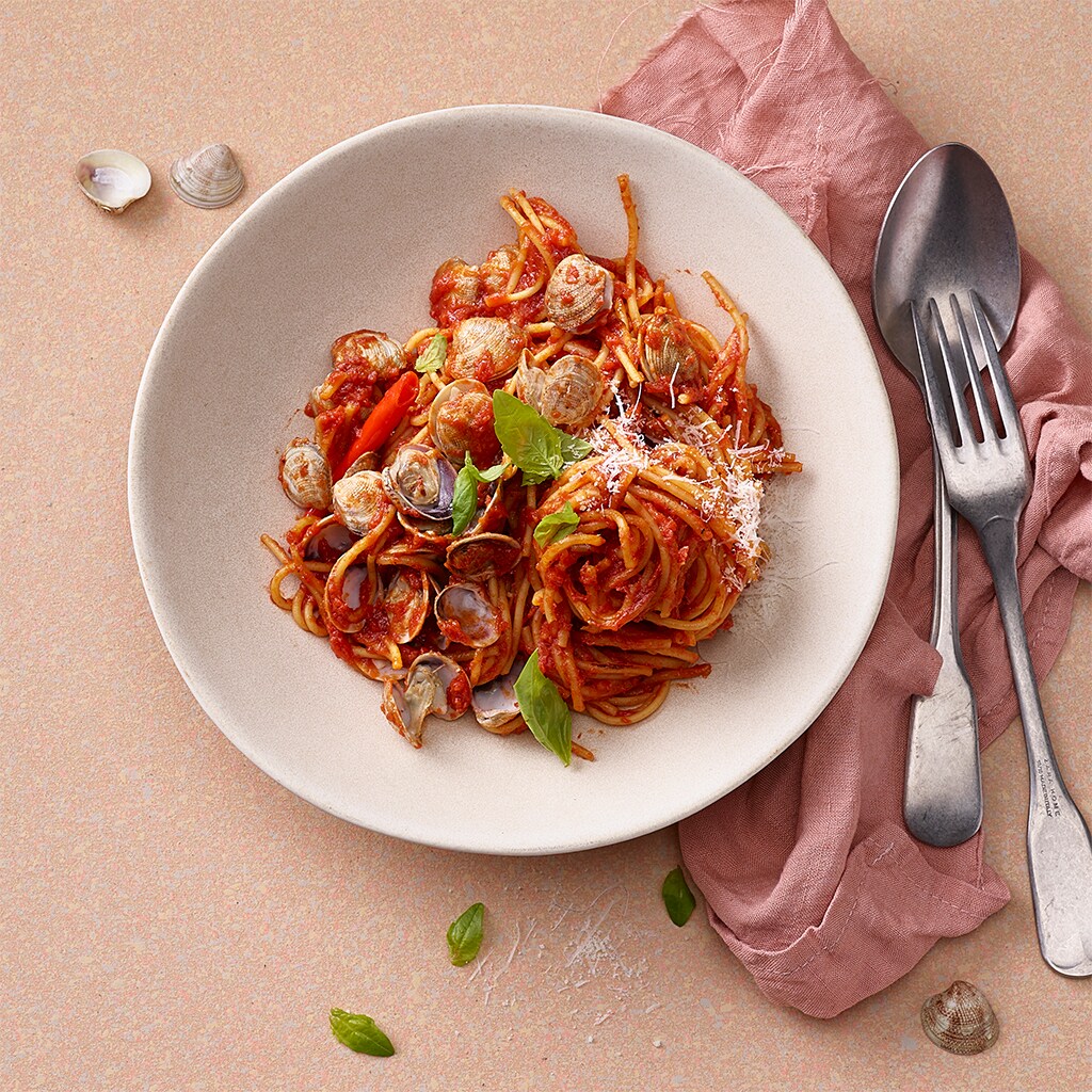 Tomaten-Spaghetti mit Vongole
