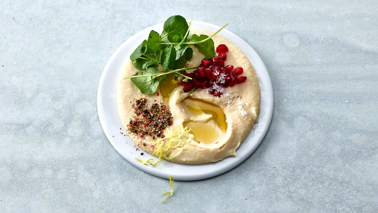 Houmous aux graines de grenade et cresson de fontaine –  