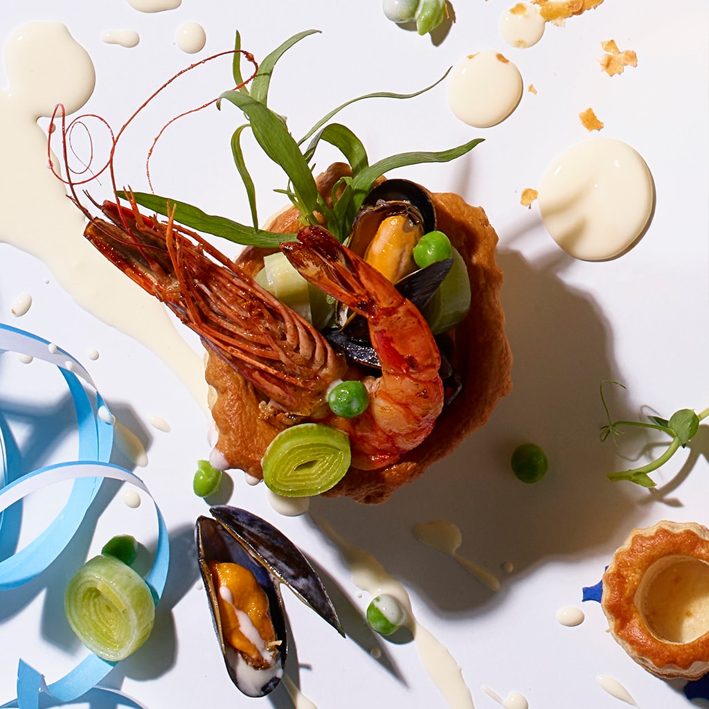 Blätterteigpastetli mit Muscheln und Crevetten