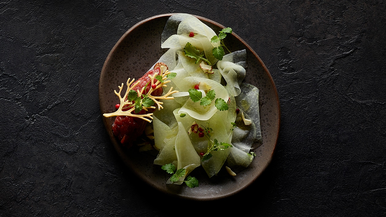 Carpaccio de colraves et tartare de chevreuil –  