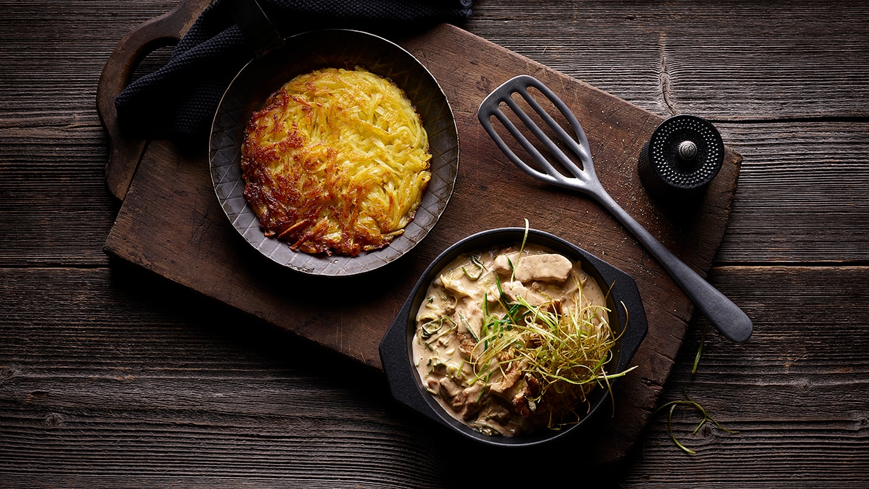 Emincé à la crème avec rösti –  