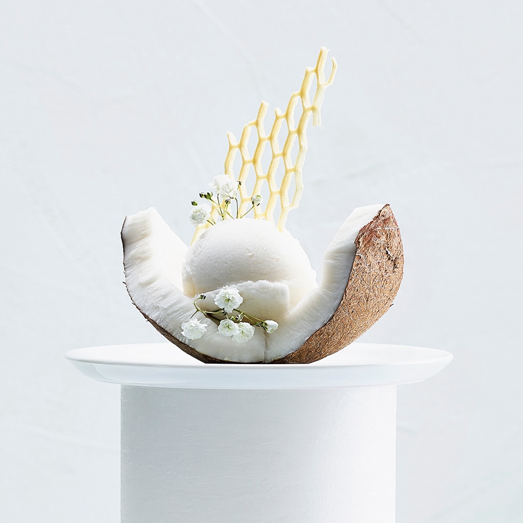 Kokosnuss mit Kokosglace