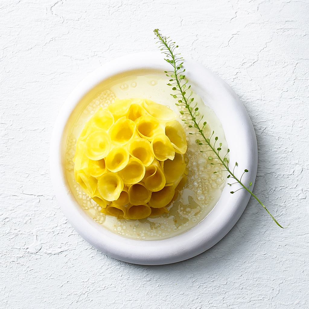 Forellenmousse mit marinierten gelben Randen