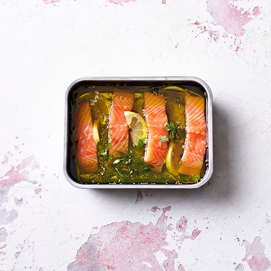 Tranches de saumon confites dans l'huile d'olive