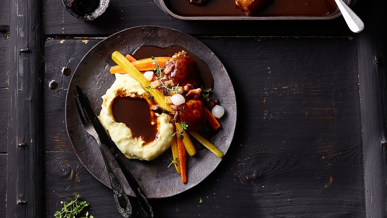 Coq au vin mit Kartoffelstock –  