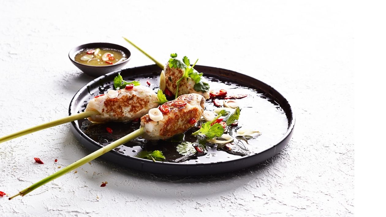 Brochettes de sandre avec vinaigrette au chili –  