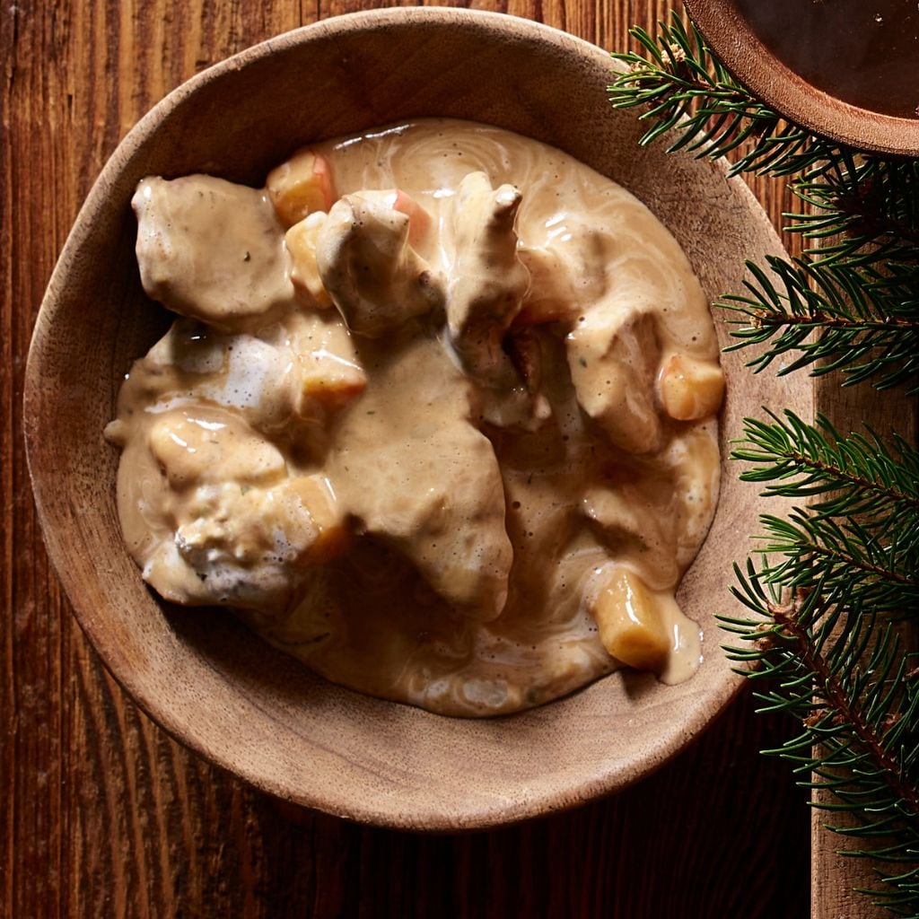 Emincé de chevreuil et sauce crémeuse au cidre de pomme
