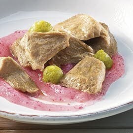 Siedfleischsalat mit Schalotten-Rotwein-Vinaigrette in pürierter Form