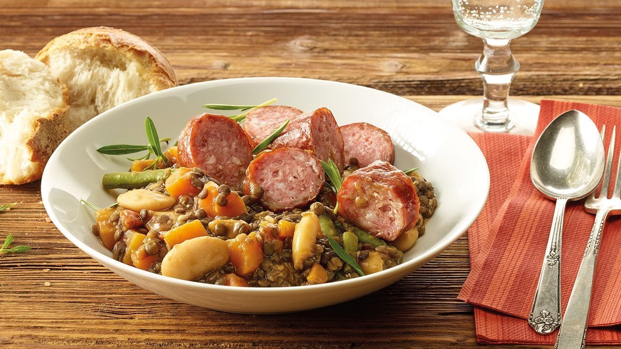 Kürbis-Linsen-Eintopf mit Wurst Kürbis-Linsen-Eintopf mit Wurst
