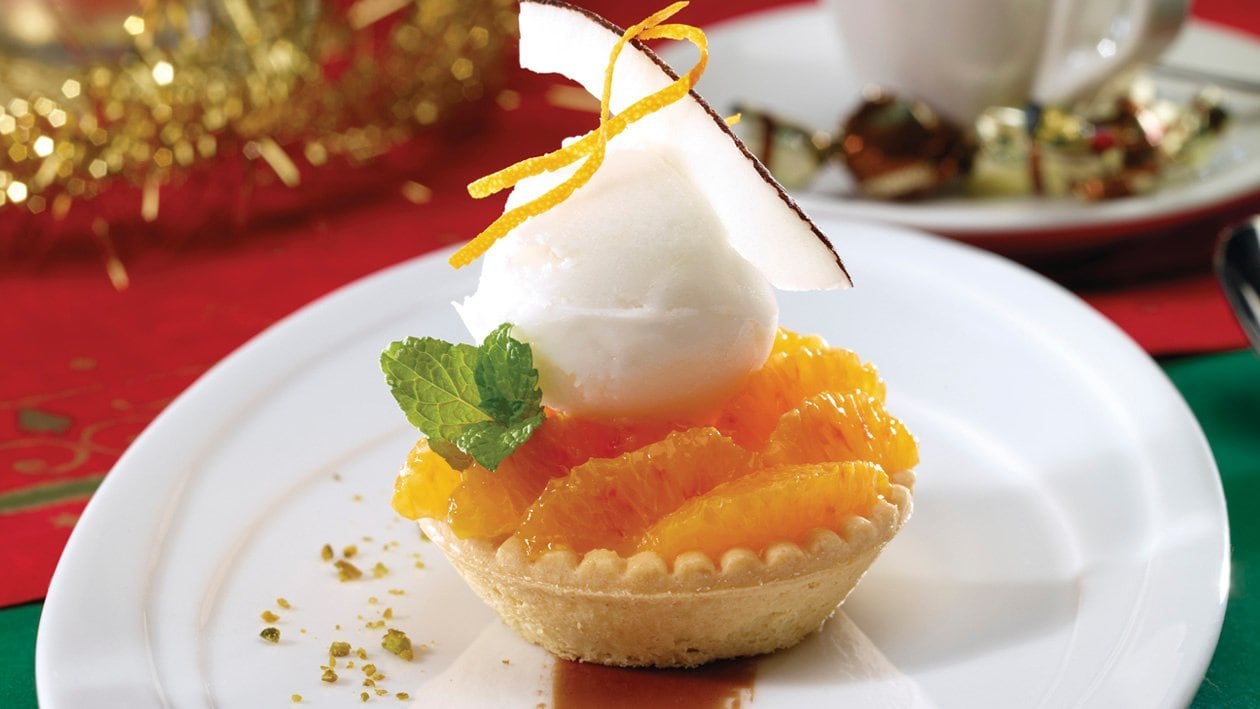 Orangen-Tartelette mit Zitronensorbet