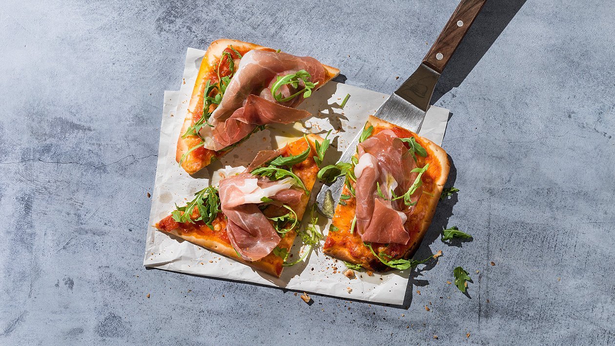 Pizza à la roquette, simple et rapide à emporter