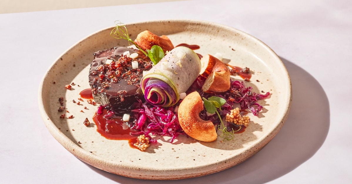 Rind, Kartoffel und Rotkrautroulade –  