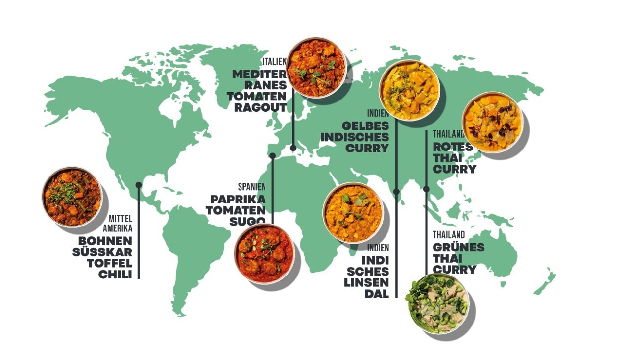 Karte, die die Herkunft der Gerichte zeigt