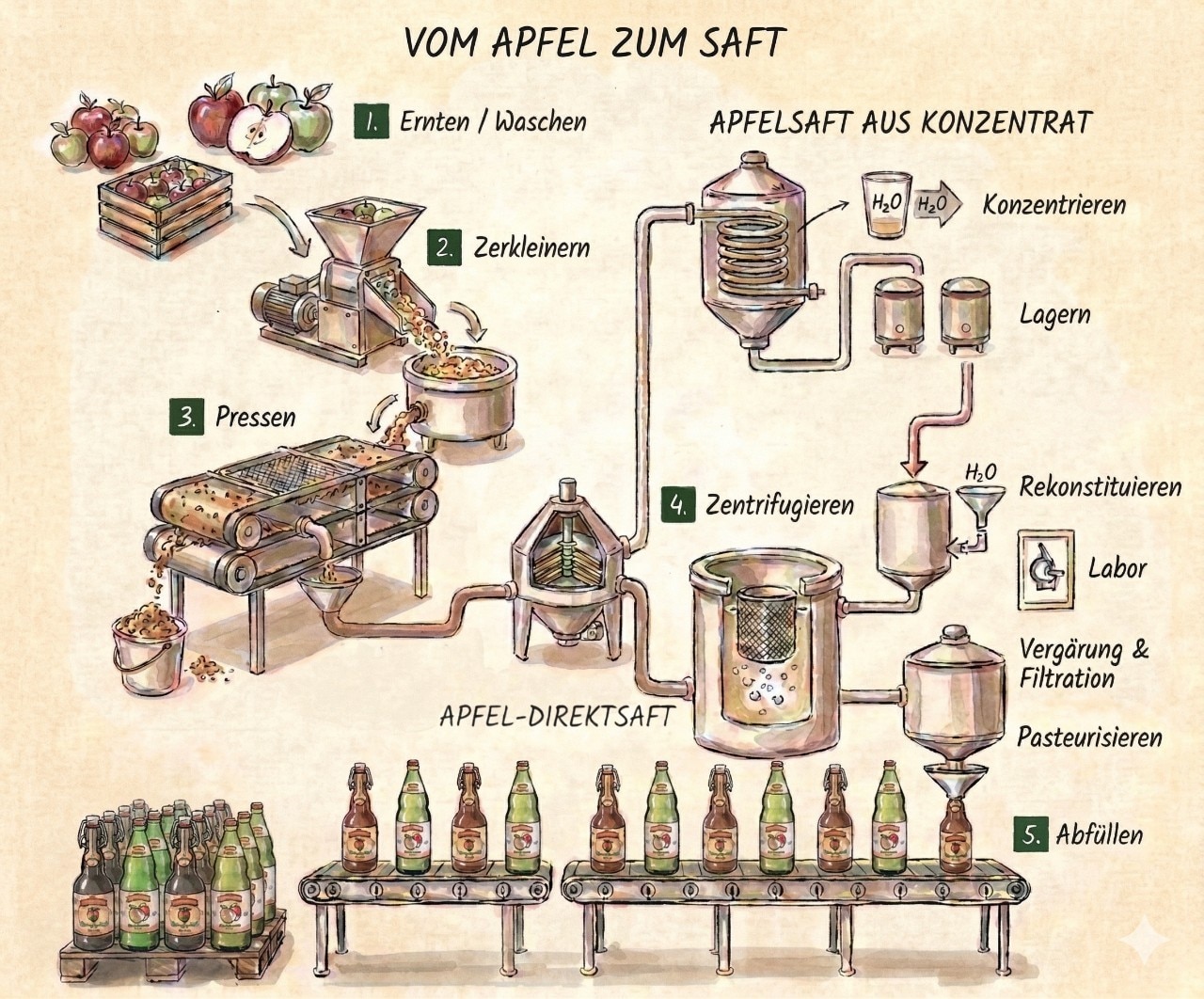 Schritte: Vom Apfel zum Saft