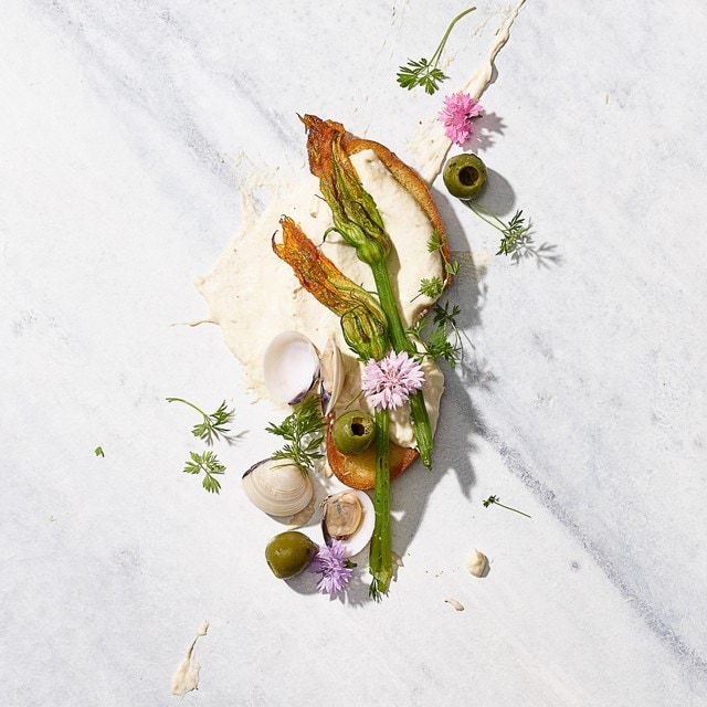 Tessiner Sandwich mit Zucchettiblüten und Vongole