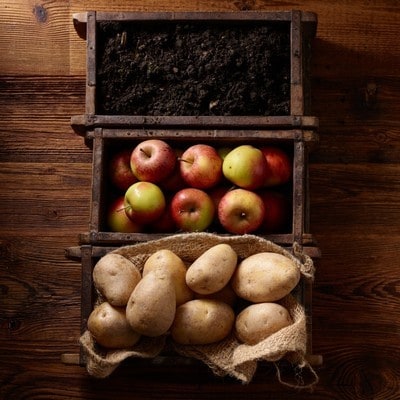 Des pommes et des pommes de terre dans nos propres caisses